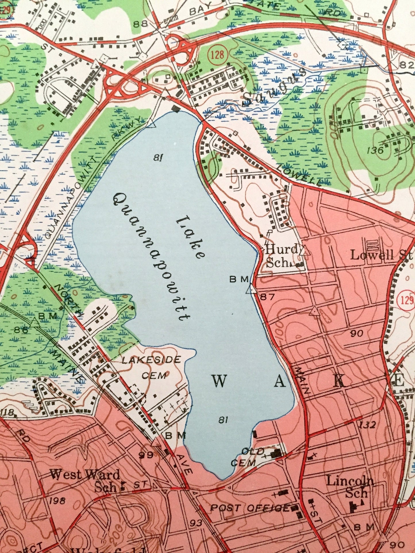 Antique Reading, Massachusetts 1951 US Geological Survey Topographic Map – Lynnfield, Middleton, Andover, Peabody Wakefield Saugus Woburn MA