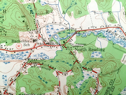 Antique Reading, Massachusetts 1951 US Geological Survey Topographic Map – Lynnfield, Middleton, Andover, Peabody Wakefield Saugus Woburn MA