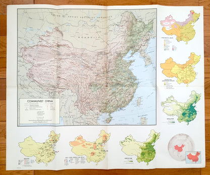 Antique 1960s China Map – Communist, Tibet, Burma, Mongolia, Soviet Union, North, South Korea, Taiwan, Hong Kong, Nepal, India, Bhutan, Asia