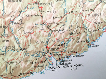 Antique 1960s China Map – Communist, Tibet, Burma, Mongolia, Soviet Union, North, South Korea, Taiwan, Hong Kong, Nepal, India, Bhutan, Asia