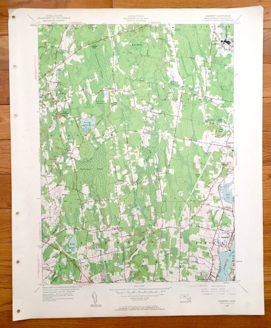 Antique Somerset, Massachusetts 1943 US Geological Survey Topographic Map – Dighton, Pottersville, Rehoboth, Manwhage, Bristol County