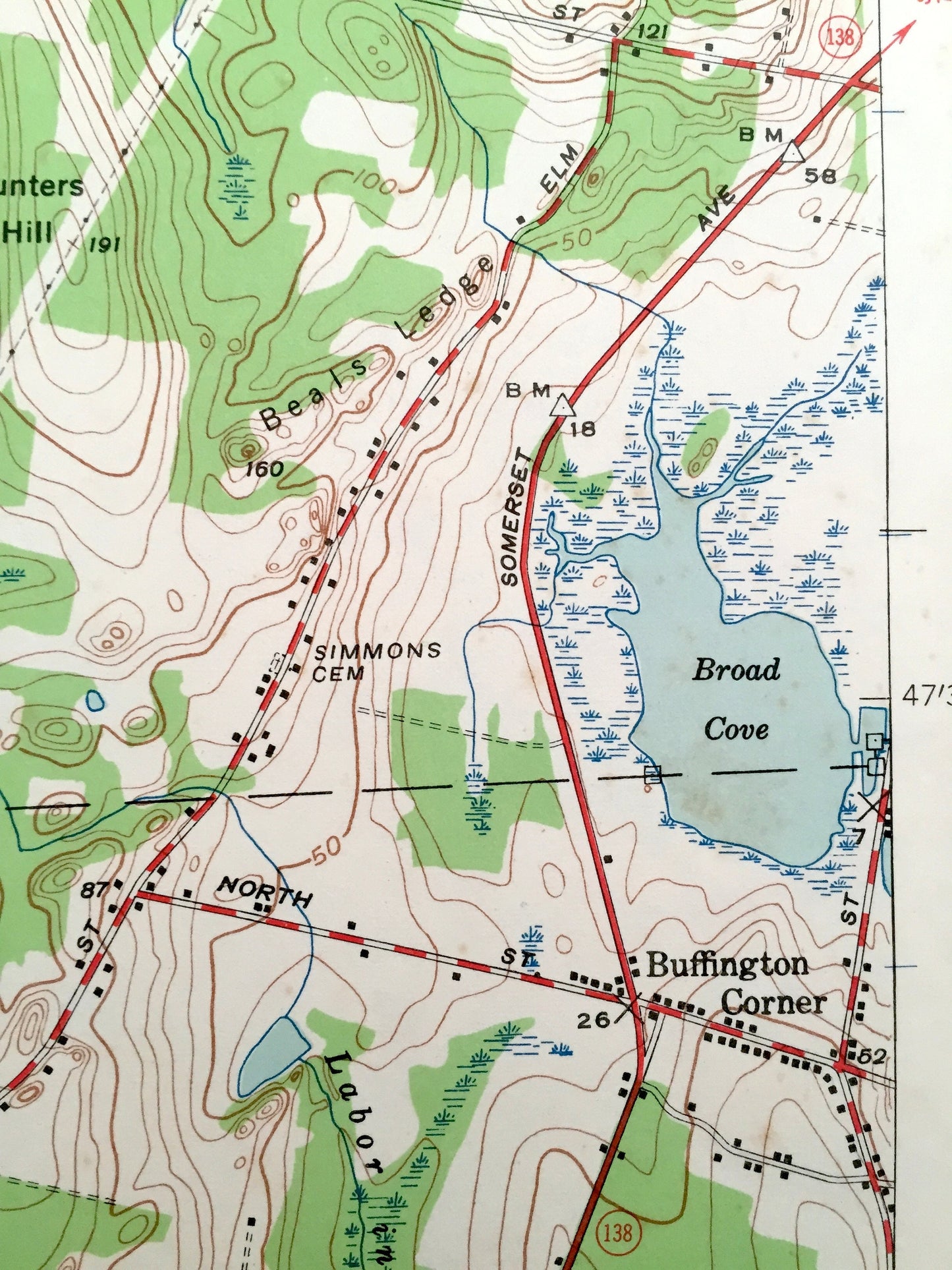 Antique Somerset, Massachusetts 1943 US Geological Survey Topographic Map – Dighton, Pottersville, Rehoboth, Manwhage, Bristol County