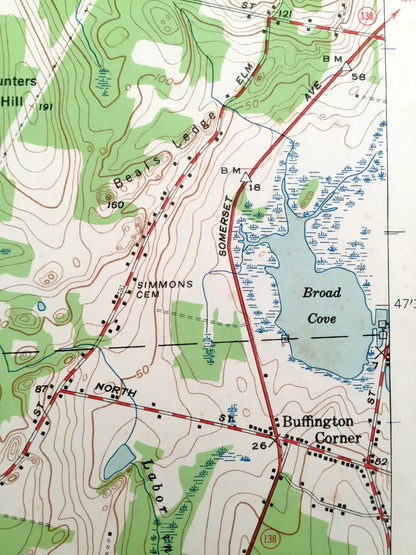 Antique Somerset, Massachusetts 1943 US Geological Survey Topographic Map – Dighton, Pottersville, Rehoboth, Manwhage, Bristol County