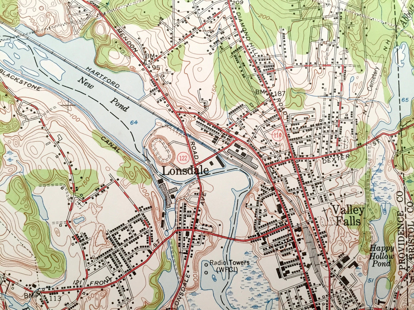 Antique Pawtucket, Rhode Island 1949 US Geological Survey Topographic Map – Cumberland, Central Falls, Lincoln, Woonsocket, Massachusetts RI