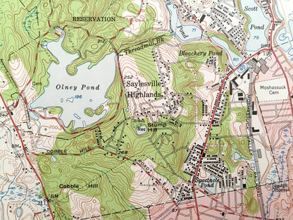 Antique Pawtucket, Rhode Island 1949 US Geological Survey Topographic Map – Cumberland, Central Falls, Lincoln, Woonsocket, Massachusetts RI