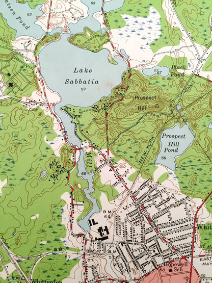 Antique Taunton, Massachusetts 1944 US Geological Survey Topographic Map – Bridgewater, Raynham, Norton, Easton, Lake Sabbatia & Nippenicket