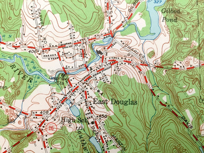 Antique Sutton, Witinsville, Uxbridge and Douglas, Massachusetts, Burrillville, Rhode Island 1953 US Geological Survey Topographic Map MA RI