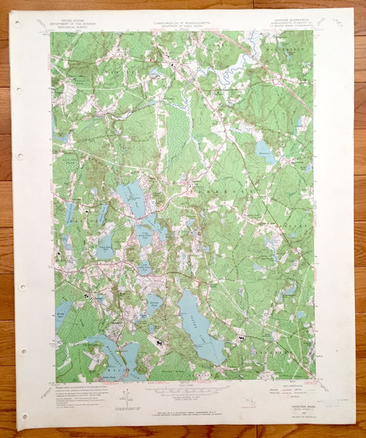 Antique Hanover, Massachusetts 1962 US Geological Survey Topographic Map – Pembrooke, Duxbury, Kingston, Halifax, Hanson, Plympton, MA