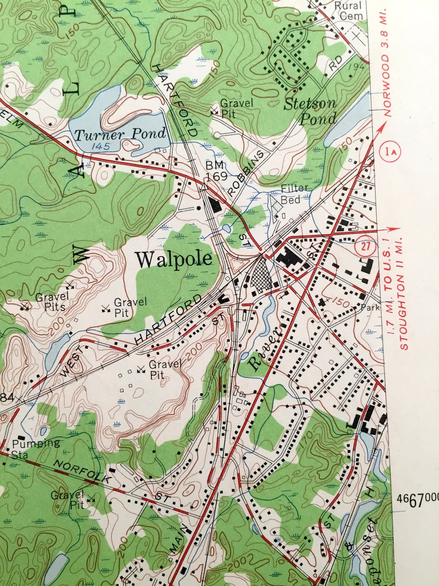 Antique Medfield, Massachusetts 1957 US Geological Survey Topographic Map – Millis, Sherborne, Walpole, Norfolk County, Walpole, Dover, MA
