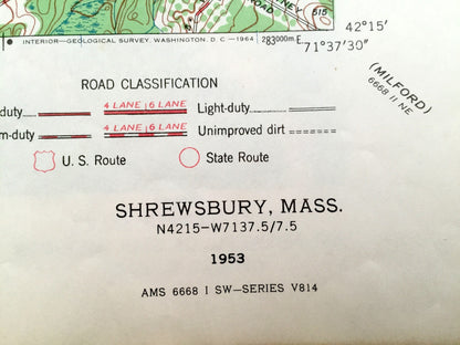 Antique Shrewsbury, Massachusetts 1953 US Geological Survey Topographic Map – Boylston, Berlin, Northborough, Westborough, Fairlawn