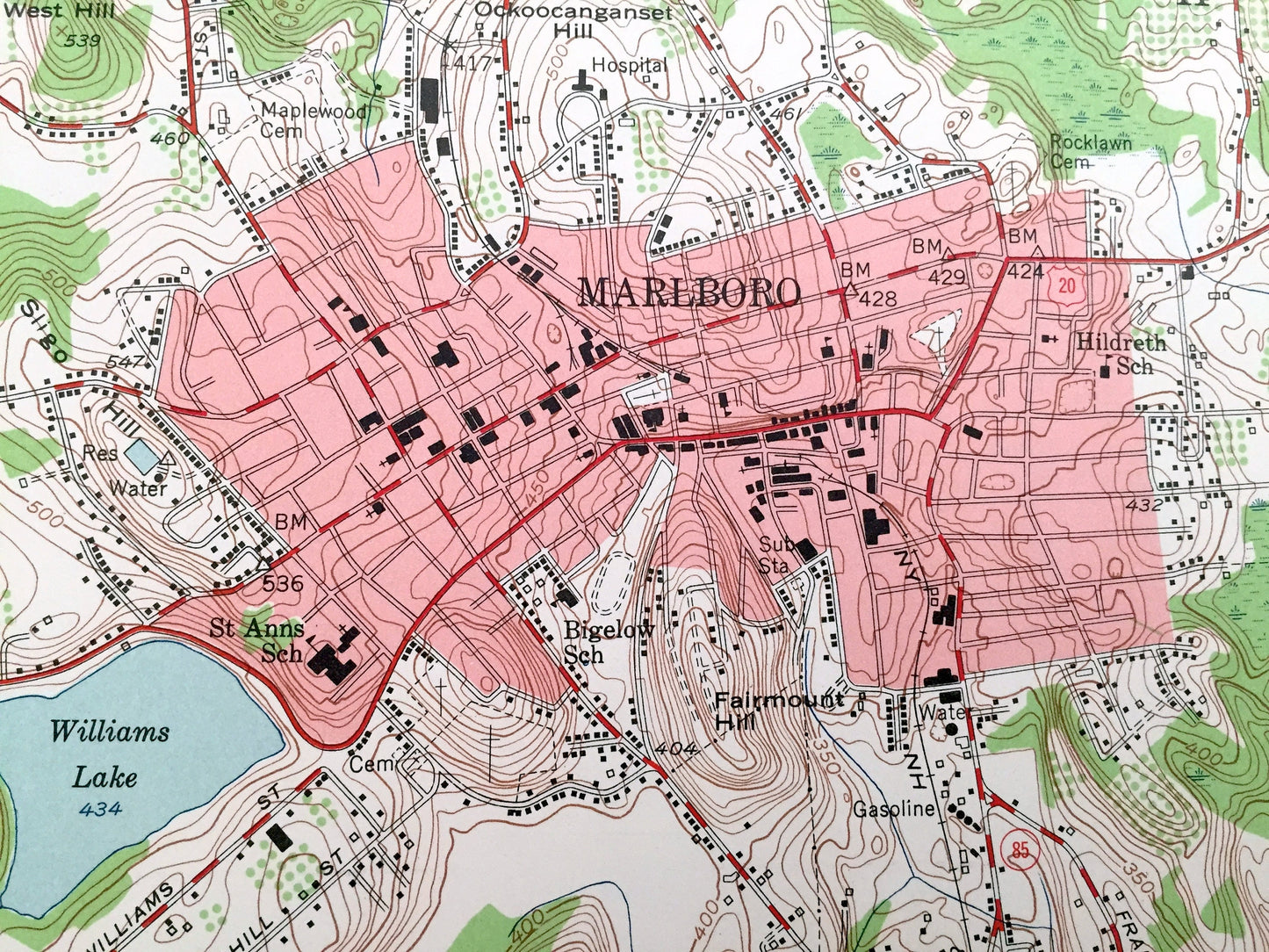 Antique Marlborough, Massachusetts 1953 US Geological Survey Topographic Map - Westborough, Northborough, Hopkinton, Ashland, Marlboro, MA