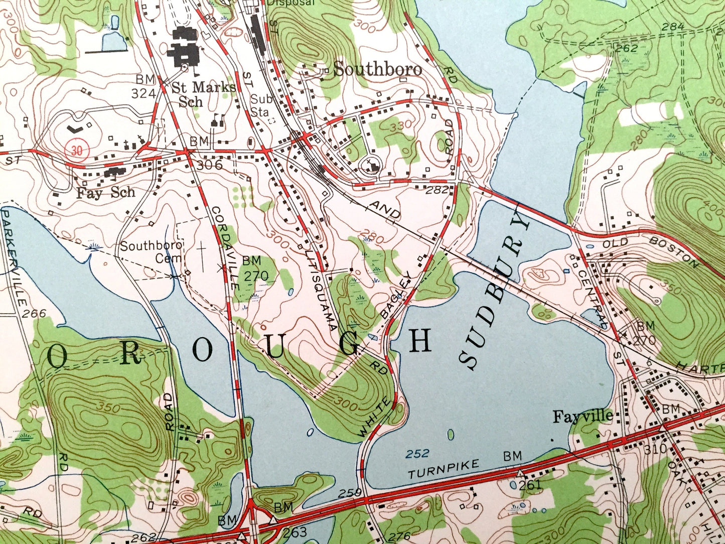 Antique Marlborough, Massachusetts 1953 US Geological Survey Topographic Map - Westborough, Northborough, Hopkinton, Ashland, Marlboro, MA