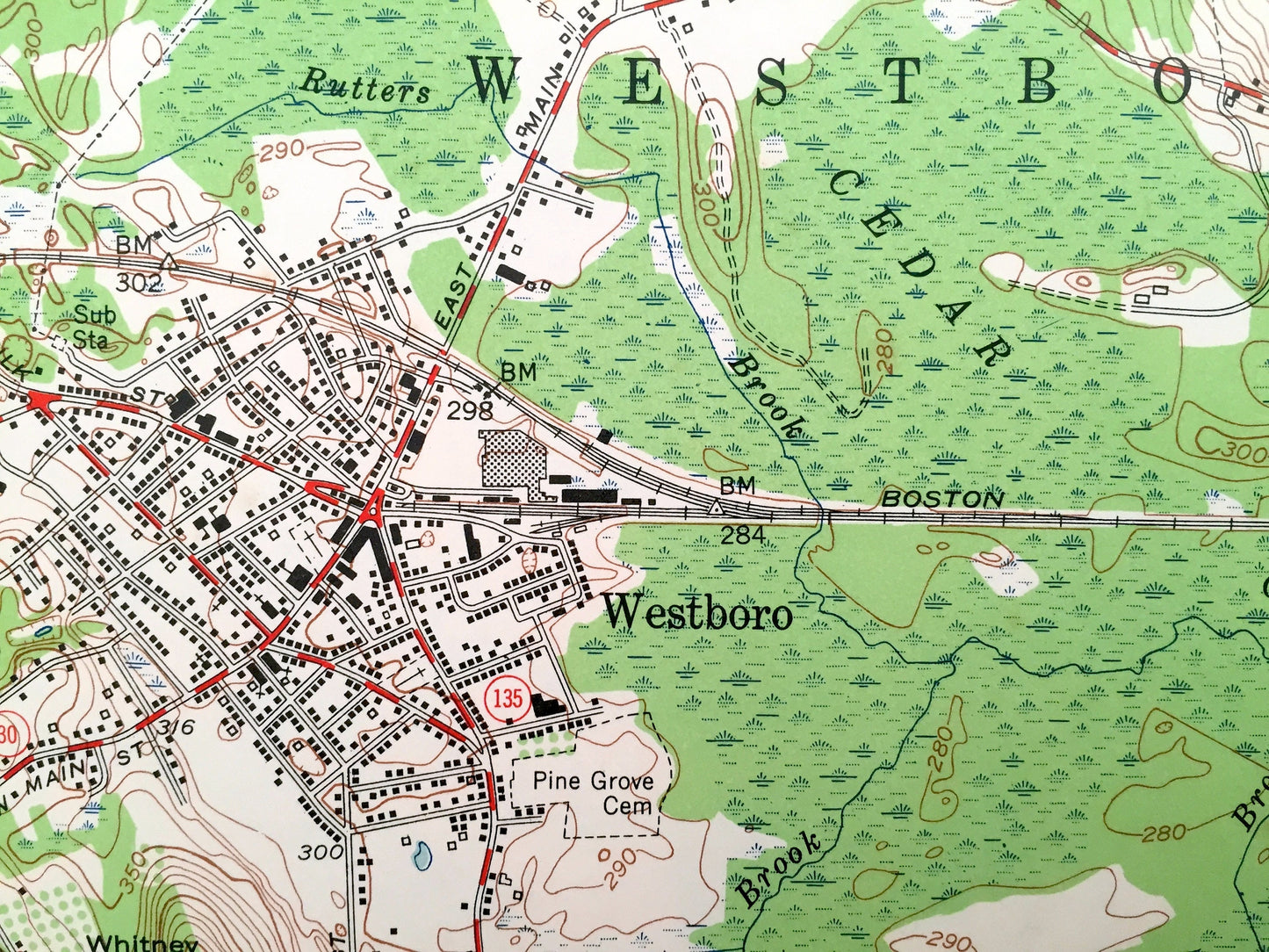 Antique Marlborough, Massachusetts 1953 US Geological Survey Topographic Map - Westborough, Northborough, Hopkinton, Ashland, Marlboro, MA