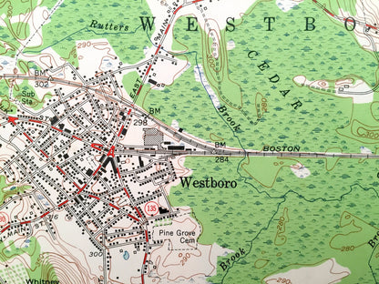 Antique Marlborough, Massachusetts 1953 US Geological Survey Topographic Map - Westborough, Northborough, Hopkinton, Ashland, Marlboro, MA