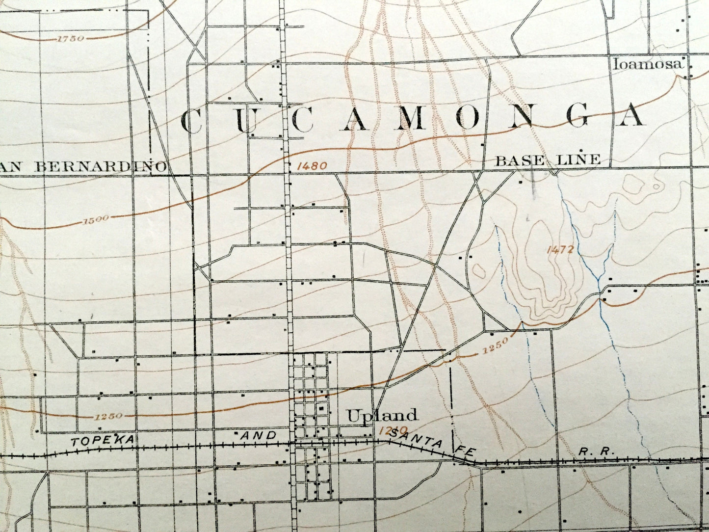 Antique Rancho Cucamonga, California 1903 US Geological Survey Topographic Map – Pomona, Ontario, Chino, Claremont, Angeles National Forest