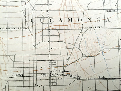 Antique Rancho Cucamonga, California 1903 US Geological Survey Topographic Map – Pomona, Ontario, Chino, Claremont, Angeles National Forest
