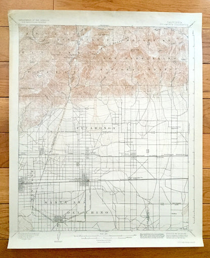 Antique Rancho Cucamonga, California 1903 US Geological Survey Topographic Map – Pomona, Ontario, Chino, Claremont, Angeles National Forest