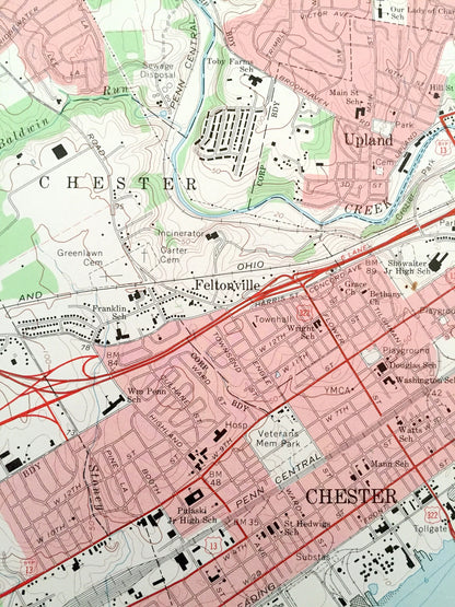 Antique Marcus Hook, Pennsylvania 1967 US Geological Survey Topographic Map – Chichester, Bethel, Oldmans, New Jersey & Holly Oak, Delaware
