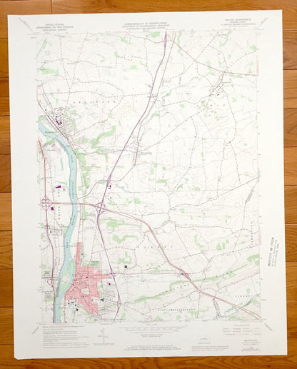 Antique Milton, Pennsylvania 1965 US Geological Survey Topographic Map – Delaware, Lewis, White Deer, Turbotville, Watsontown, New Columbia