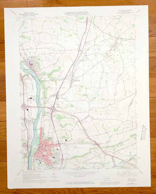 Antique Milton, Pennsylvania 1965 US Geological Survey Topographic Map – Delaware, Lewis, White Deer, Turbotville, Watsontown, New Columbia