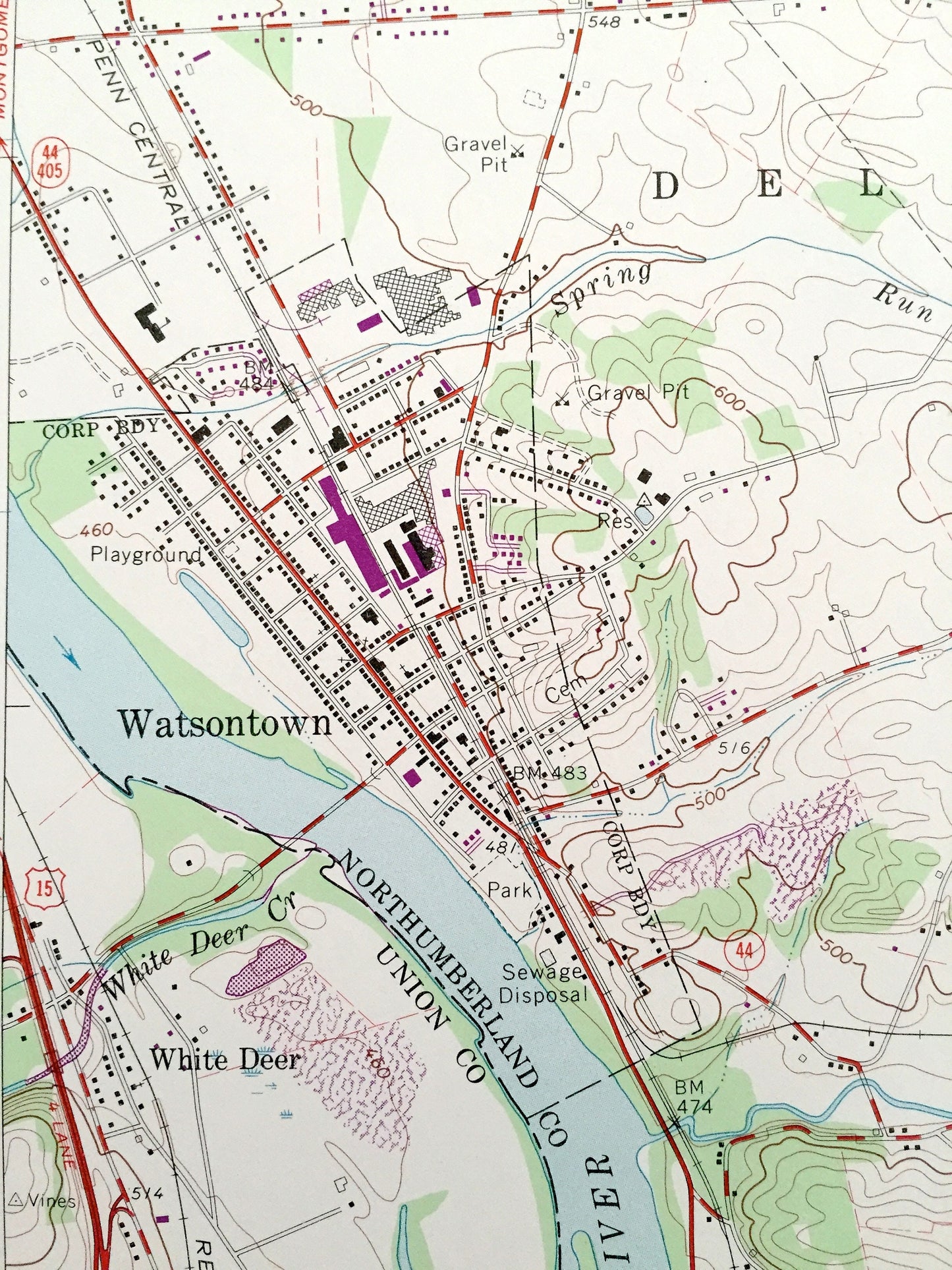 Antique Milton, Pennsylvania 1965 US Geological Survey Topographic Map – Delaware, Lewis, White Deer, Turbotville, Watsontown, New Columbia