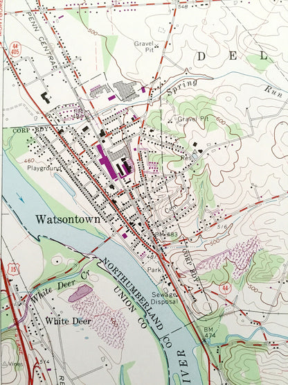 Antique Milton, Pennsylvania 1965 US Geological Survey Topographic Map – Delaware, Lewis, White Deer, Turbotville, Watsontown, New Columbia