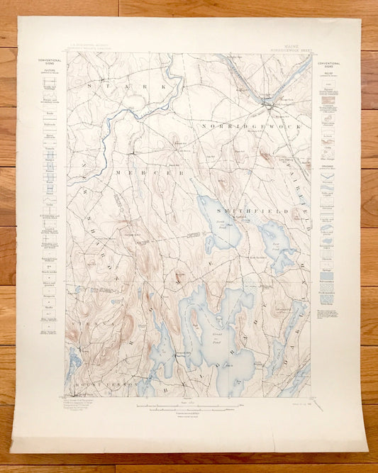 Antique Norridgewock, Maine 1898 US Geological Survey Topographic Map – Rome, Mercer, Starks, Great Pond, North Pond, Smithfield, Vienna