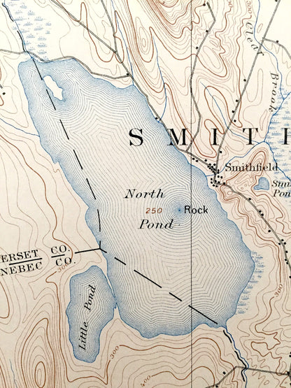Antique Norridgewock, Maine 1898 US Geological Survey Topographic Map – Rome, Mercer, Starks, Great Pond, North Pond, Smithfield, Vienna