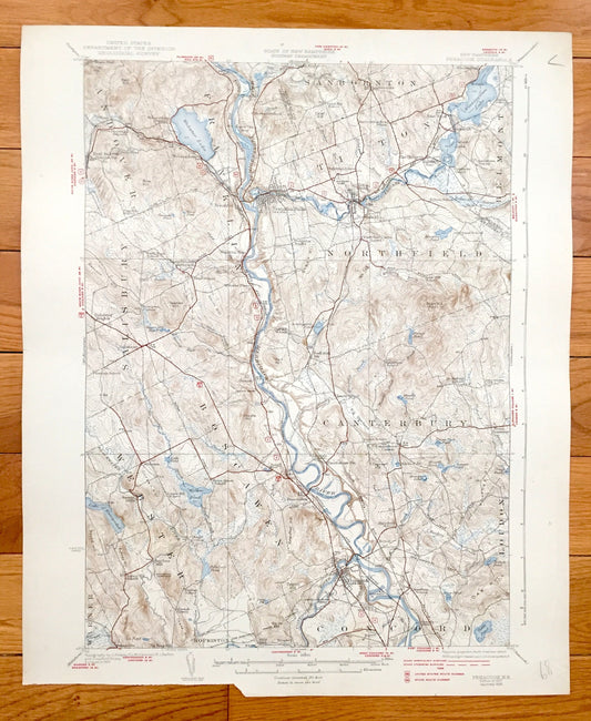 Antique Penacook, New Hampshire 1927 US Geological Survey Topographic Map – Northfield, Tilton, Salisbury, Boscawen, Concord, Canterbury NH