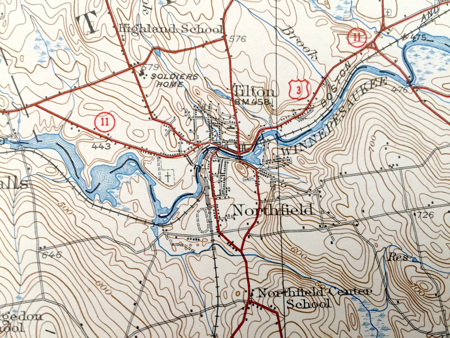 Antique Penacook, New Hampshire 1927 US Geological Survey Topographic Map – Northfield, Tilton, Salisbury, Boscawen, Concord, Canterbury NH
