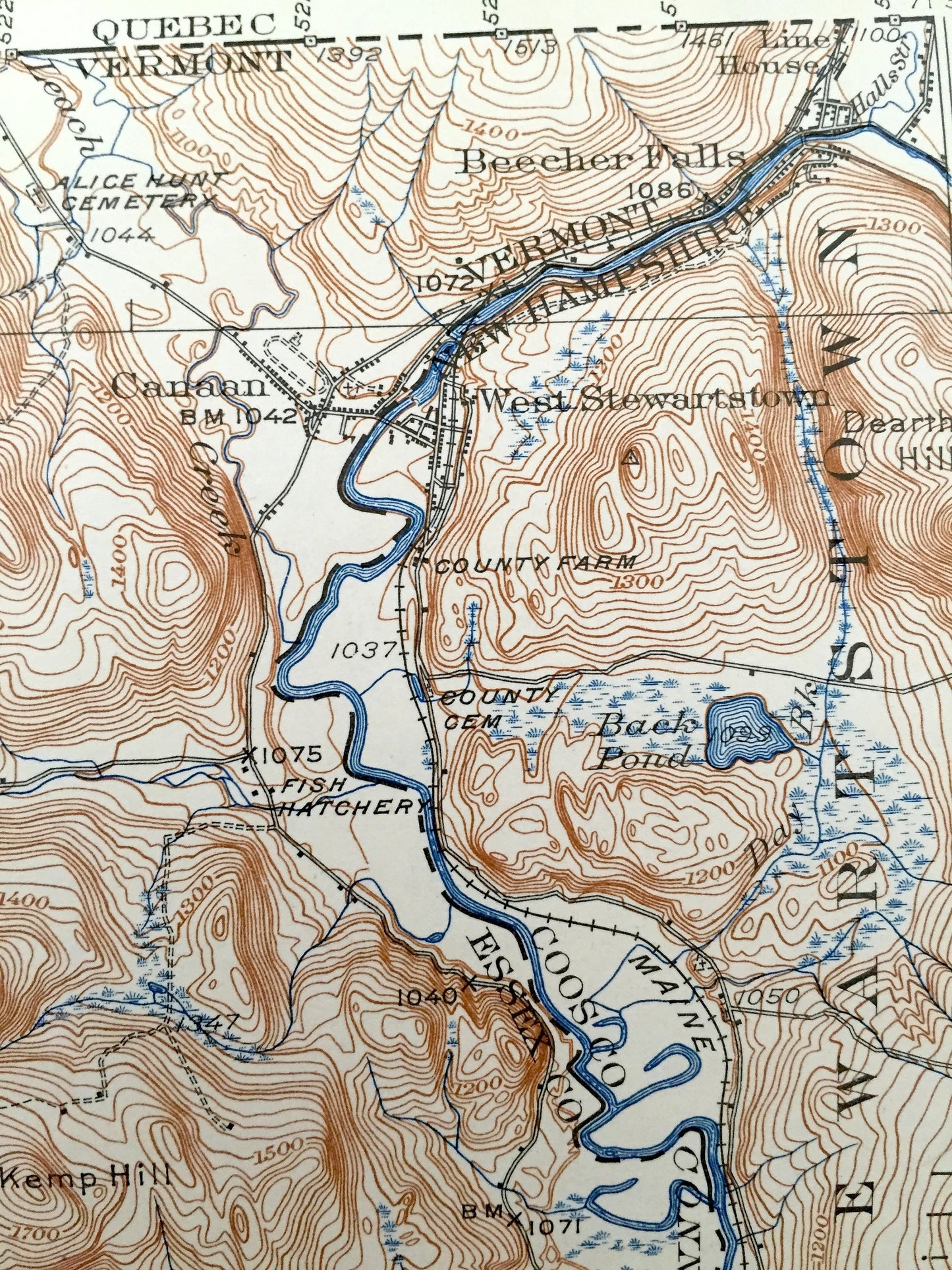 Antique Averill, Vermont 1929 US Geological Survey Topographic Map – Coos, Essex County, Lemington, Stratford, Columbia, New Hampshire VT NH