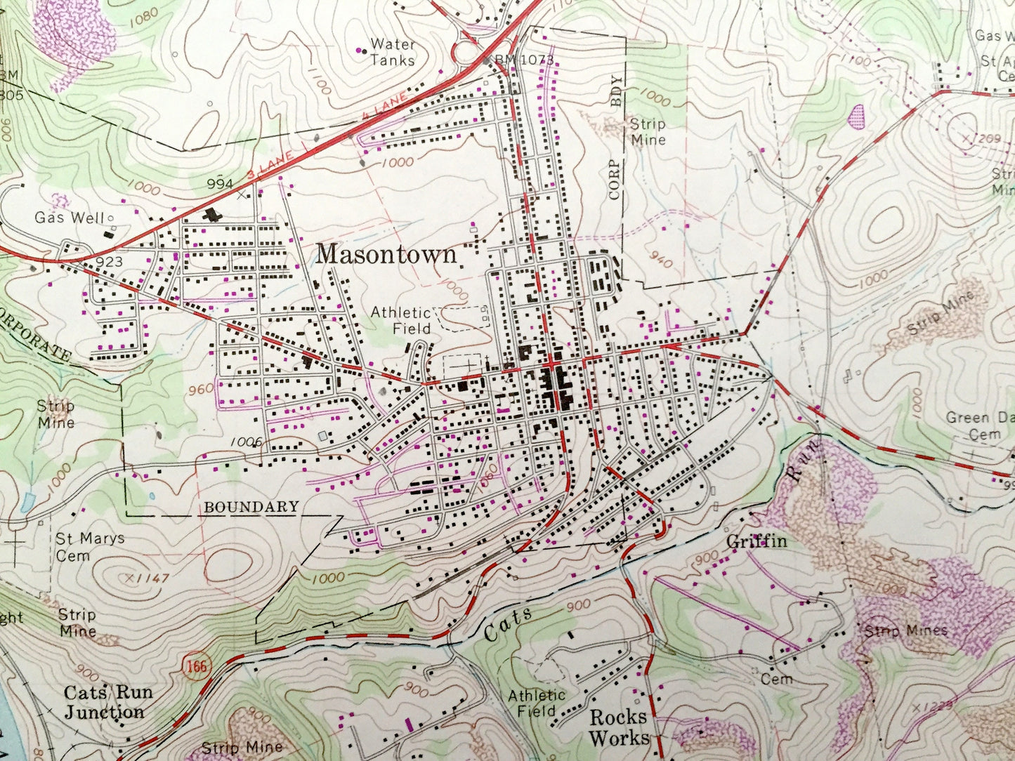 Antique Masontown, Pennsylvania 1964 US Geological Survey Topographic Map – Fayette, Greene County, Greensboro, Martin, Bobtown, Ronco PA