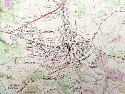 Antique Masontown, Pennsylvania 1964 US Geological Survey Topographic Map – Fayette, Greene County, Greensboro, Martin, Bobtown, Ronco PA