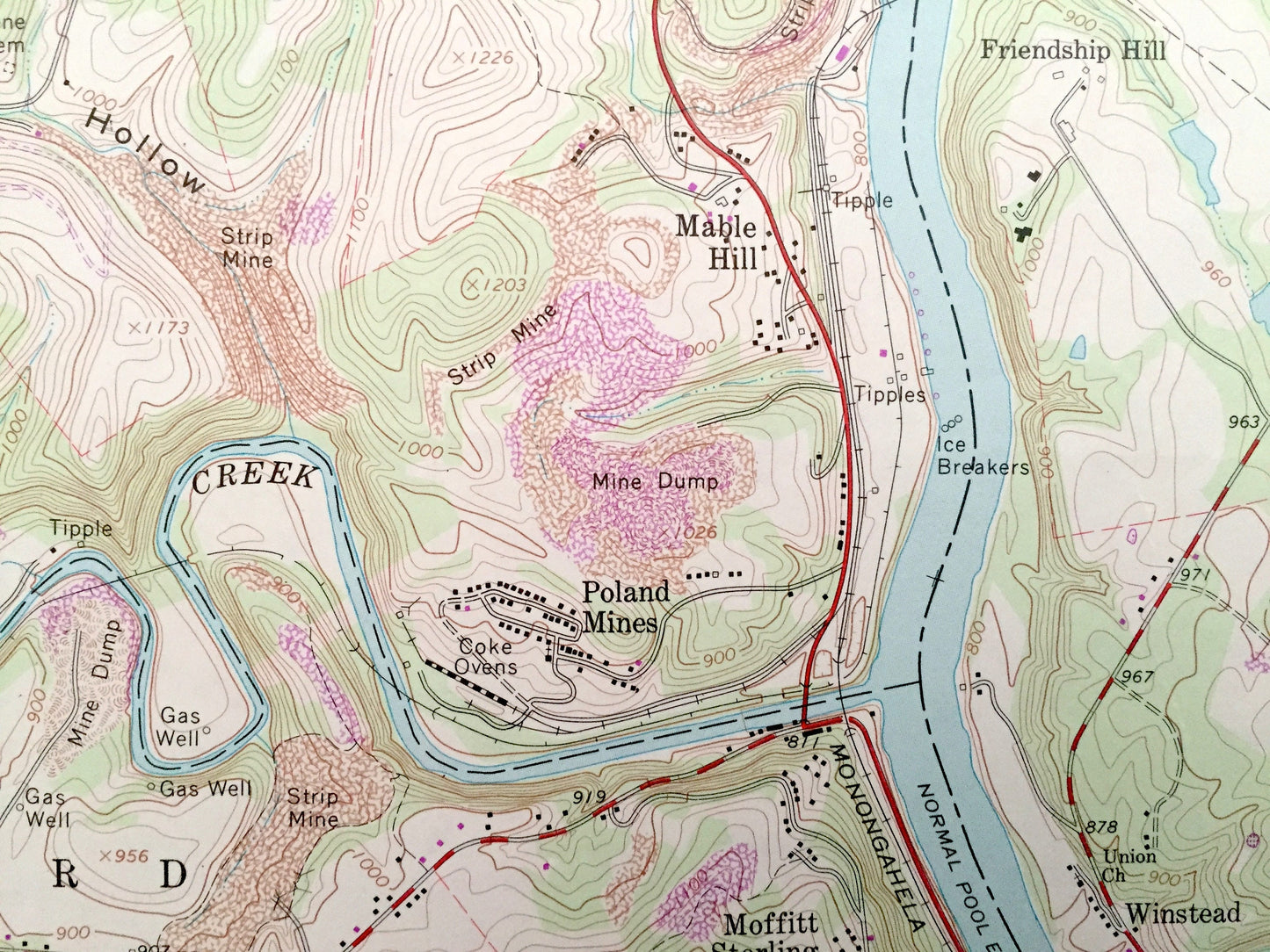 Antique Masontown, Pennsylvania 1964 US Geological Survey Topographic Map – Fayette, Greene County, Greensboro, Martin, Bobtown, Ronco PA