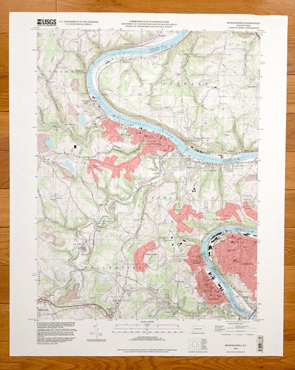Antique Monongahela, Pennsylvania 1993 US Geological Survey Topographic Map – Washington County, Allegheny County, Charleroi, Bunola, Elrama