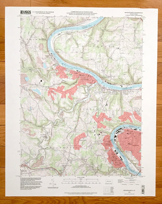Antique Monongahela, Pennsylvania 1993 US Geological Survey Topographic Map – Washington County, Allegheny County, Charleroi, Bunola, Elrama