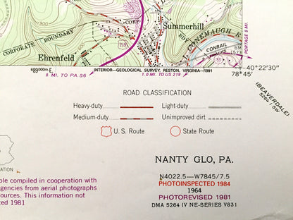 Antique Nanty-Glo, Pennsylvania 1964 US Geological Survey Topographic Map – Cambria County, Mineral Point Revloc Blacklick Jackson Croyle PA