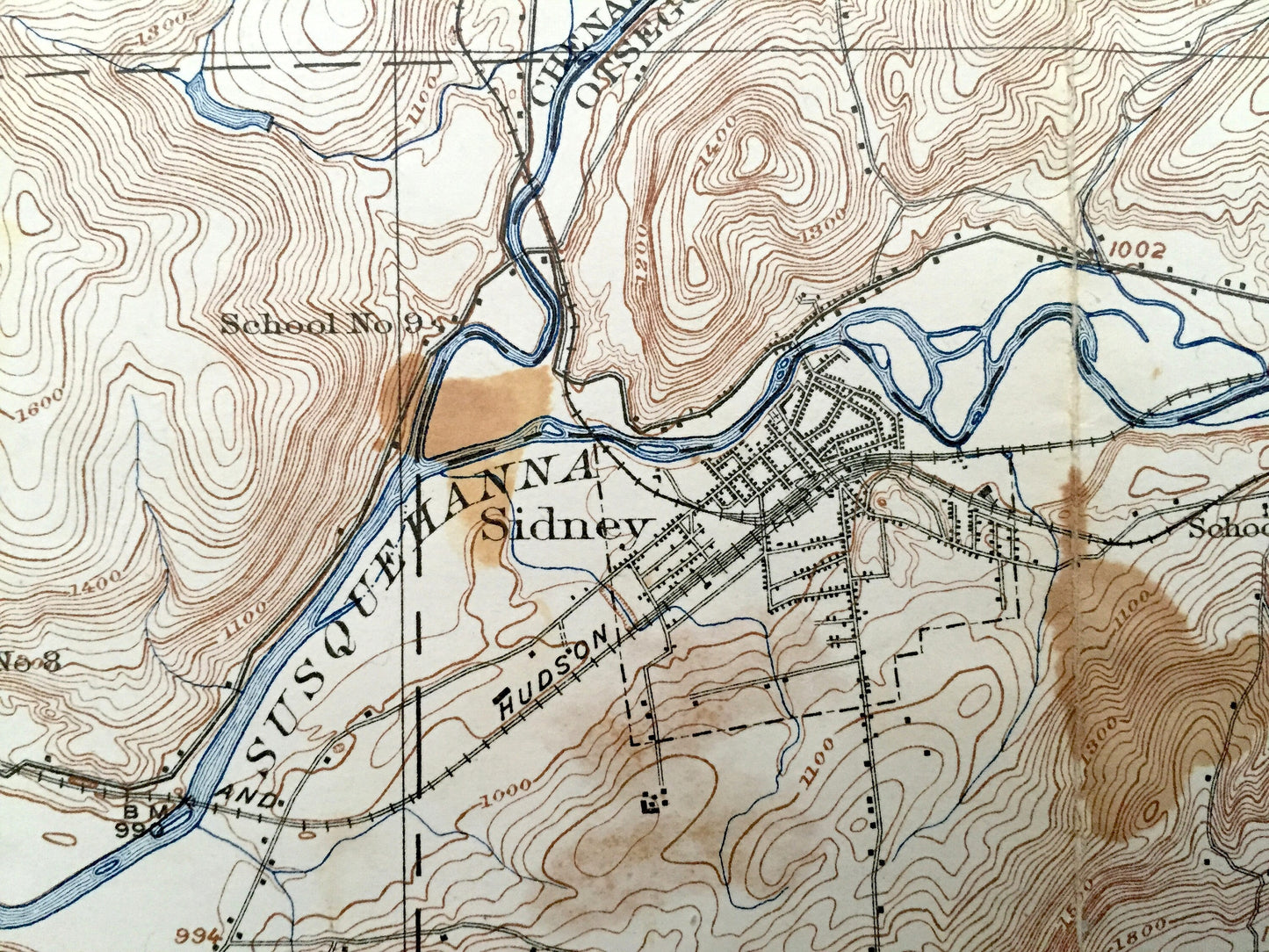 Antique Unadilla, New York 1918 US Geological Survey Topographic Map – Otsego, Chenango, Delaware County, Bainbridge, Sidney, Butternuts, NY