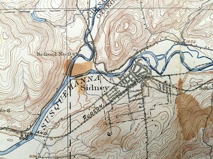 Antique Unadilla, New York 1918 US Geological Survey Topographic Map – Otsego, Chenango, Delaware County, Bainbridge, Sidney, Butternuts, NY