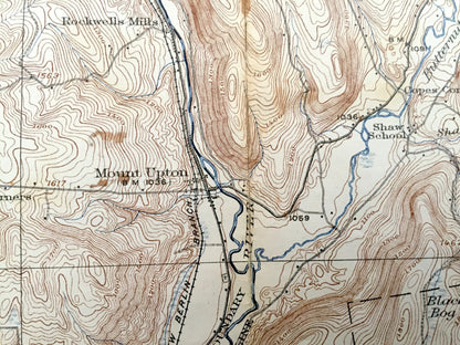 Antique Unadilla, New York 1918 US Geological Survey Topographic Map – Otsego, Chenango, Delaware County, Bainbridge, Sidney, Butternuts, NY