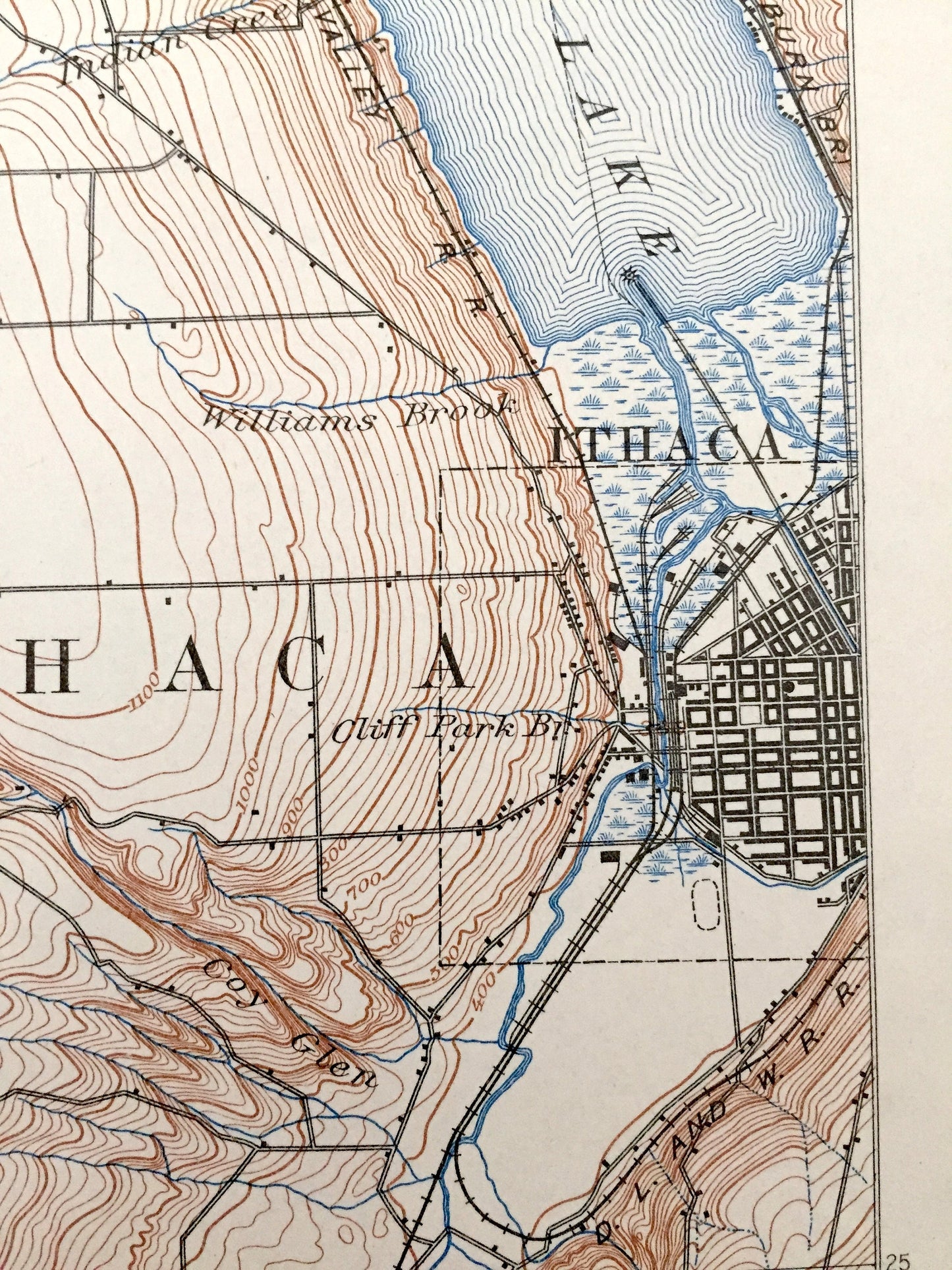 Antique Ithaca, New York 1895 US Geological Survey Topographic Map – Cayuga Lake, Cayuta Lake, Enfield, Tompkins, Schuyler, Tioga County, NY