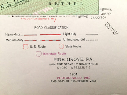 Antique Pine Grove, Pennsylvania 1954 US Geological Survey Topographic Map – Schuylkill County, Suedberg, Lorberry, Tremont Irving Ravine PA