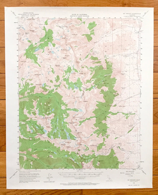 Antique Mt Pinchot, California 1953 US Geological Survey Topographic Map – Sierra Nevadas, Kings, Inyo National Forest, Fresno, County, CA