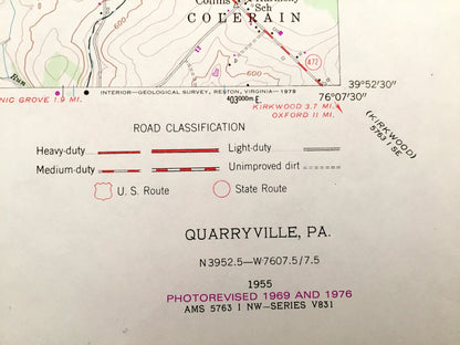 Antique Quarryville, Pennsylvania 1955 US Geological Survey Topographic Map – Lancaster County, New Providence Strasburg Lampeter Camargo PA