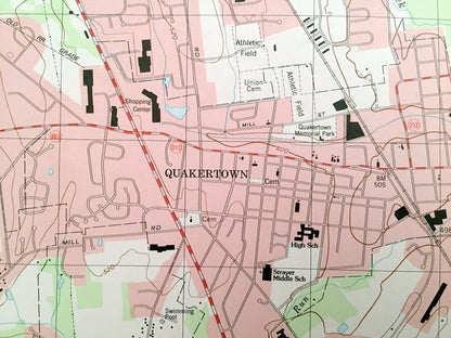 Antique Quakertown, Pennsylvania 1999 US Geological Survey Topographic Map – Bucks County Perkasie Applebachsville East Rockhill Richland PA