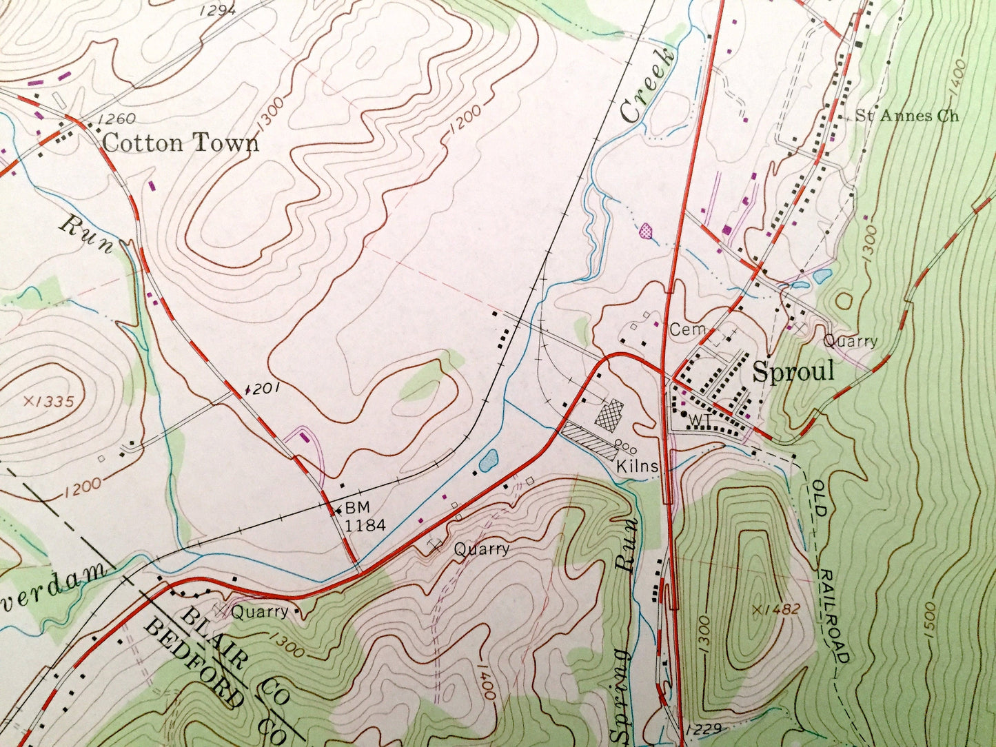 Antique Roaring Spring, Pennsylvania 1963 US Geological Survey Topographic Map – Blair, Bedford County, Sproul, Claysburg, Friesville, PA