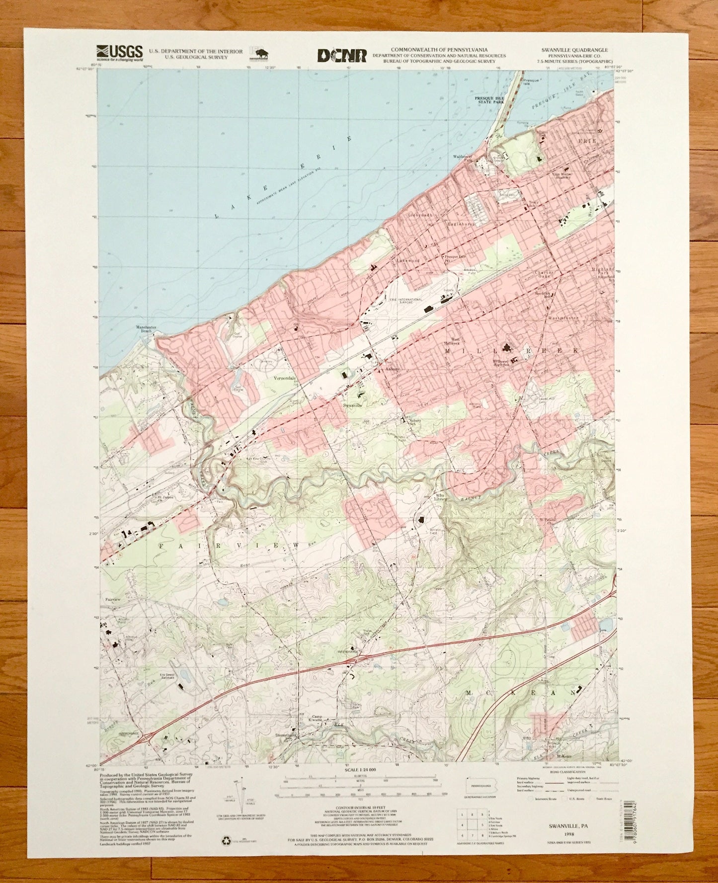 Antique Swanville, Pennsylvania 1998 US Geological Survey Topographic Map – Erie County, Vernondale, Sterrettania, Fairview, Millcreek, PA