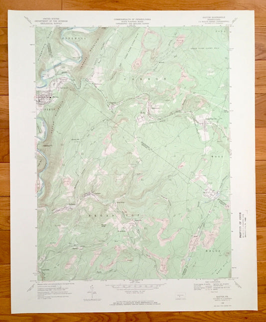 Antique Saxton, Pennsylvania 1968 US Geological Survey Topographic Map – Bedford County, Huntingdon County, Broad Top City, Defiance, Dudley