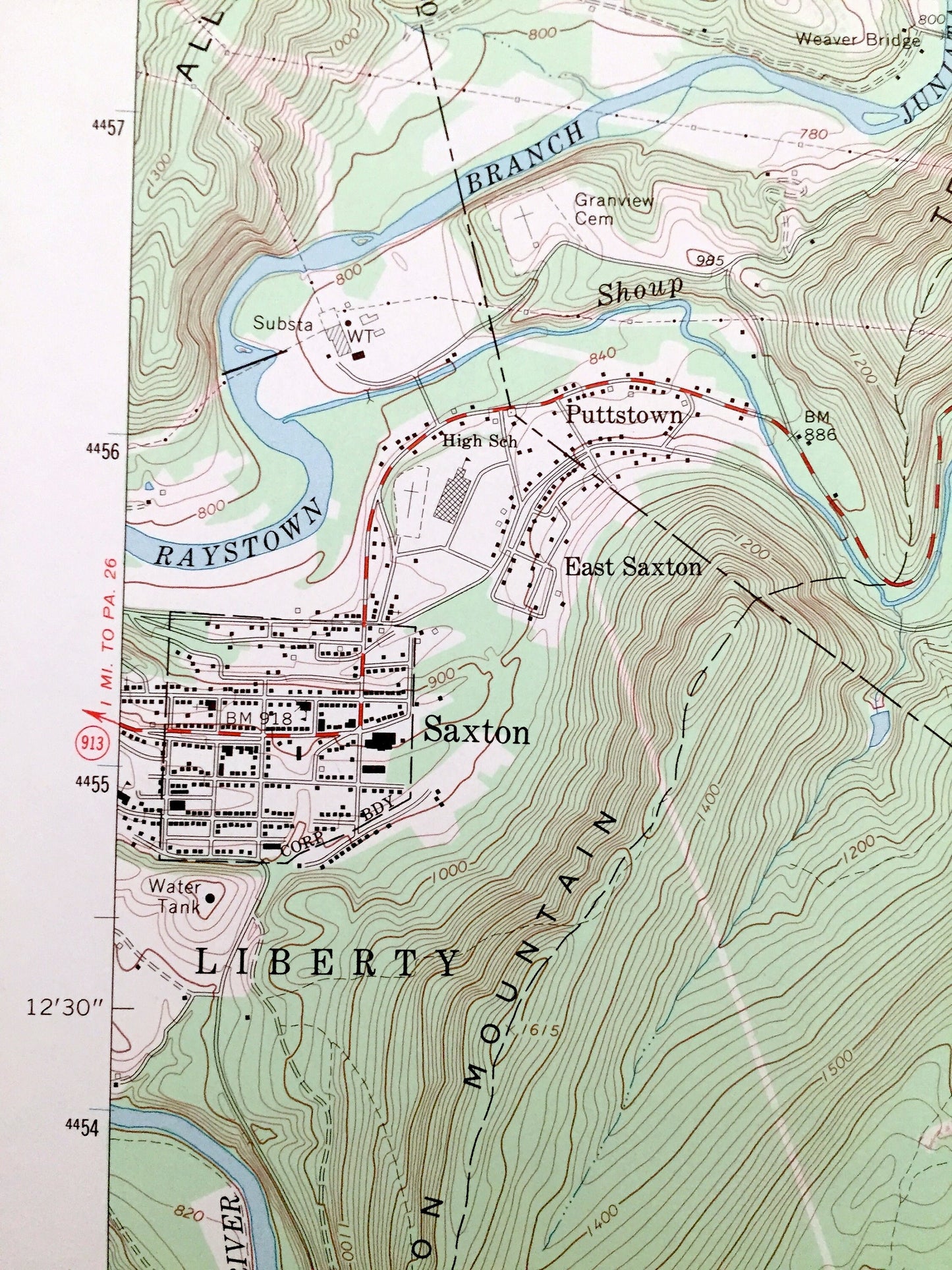 Antique Saxton, Pennsylvania 1968 US Geological Survey Topographic Map – Bedford County, Huntingdon County, Broad Top City, Defiance, Dudley