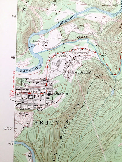 Antique Saxton, Pennsylvania 1968 US Geological Survey Topographic Map – Bedford County, Huntingdon County, Broad Top City, Defiance, Dudley
